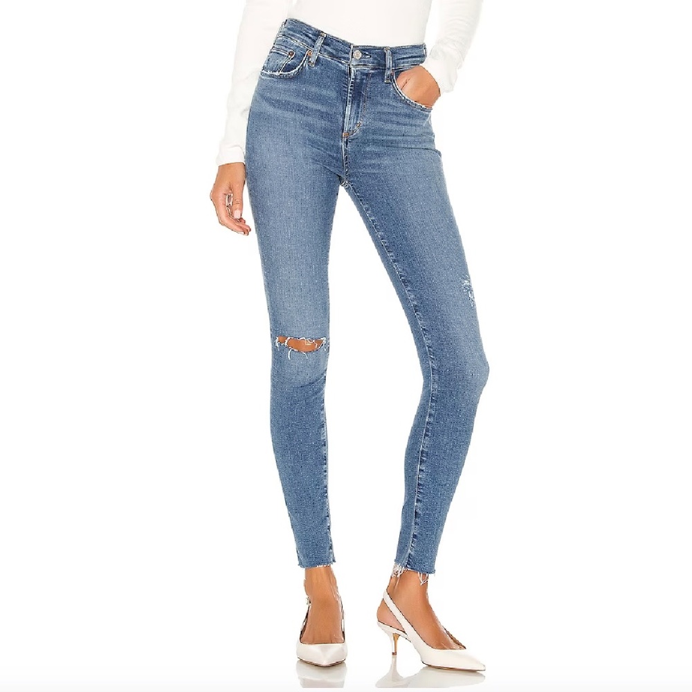 Agolde Sophie Ankle Skinny Pentacle Indigo Blue Stretch Distressed Jeans 29